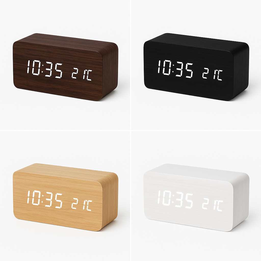 Digitale houten klok met draadloos opladen