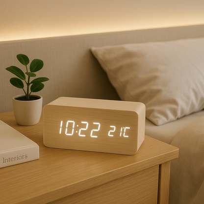 Digitale houten klok met draadloos opladen