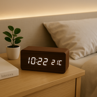 Digitale houten klok met draadloos opladen